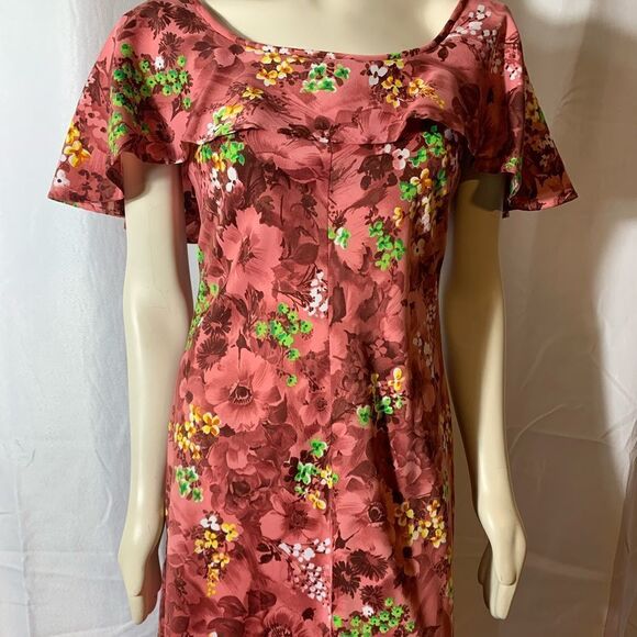 Vintage Dresses & Skirts - Vintage 60s 70s large collar pink floral maxi dress medium